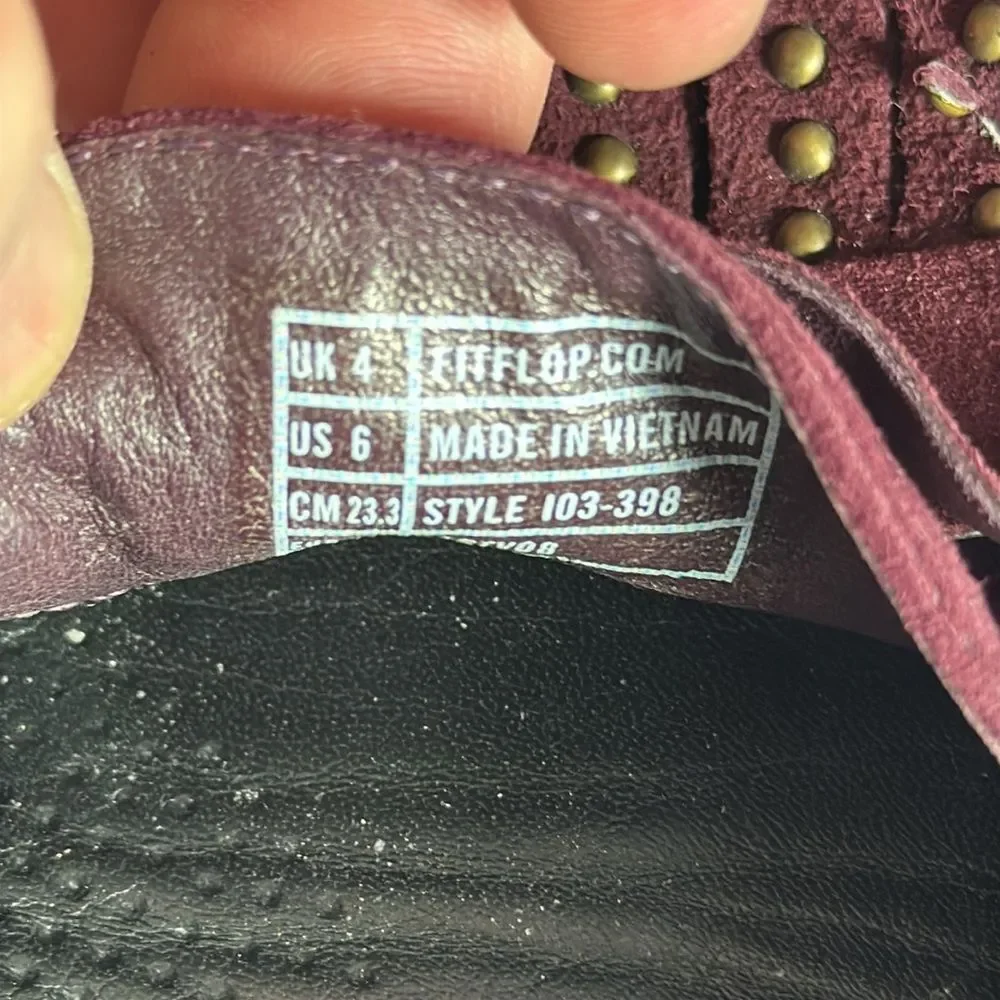 Fitflop Burgundy Suede Stud‎ Fringe Penny Loafers Sz 6